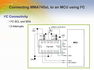 Connecting MMA745xL to an MCU using I 2 C I 2 C Connectivity I 2 C SCL and SDA 2 Interrupts 