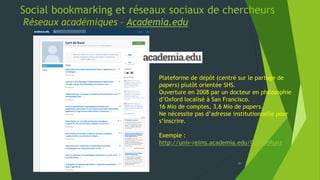 La veille automatisée avec les flux RSS
 Nécessité d’avoir un agrégateur de flux RSS
 Pour récupérer automatiquement les nouveaux contenus des
sites pour lesquels l’utilisateur s’est abonné au(x) flux
 Pour convertir le format XML en HTML
 Les agrégateurs se présentent sous plusieurs formes
 Dans le gestionnaire de messagerie,
 Logiciel autonome sur Windows, Mac et/ou Linux,
 Service en ligne (Inoreader, Feedspot, Netvibes …),
 Extensions Firefox (Sage, Brief,Newsfox, Bamboo Reader …),
 Logiciel serveur. 29
 