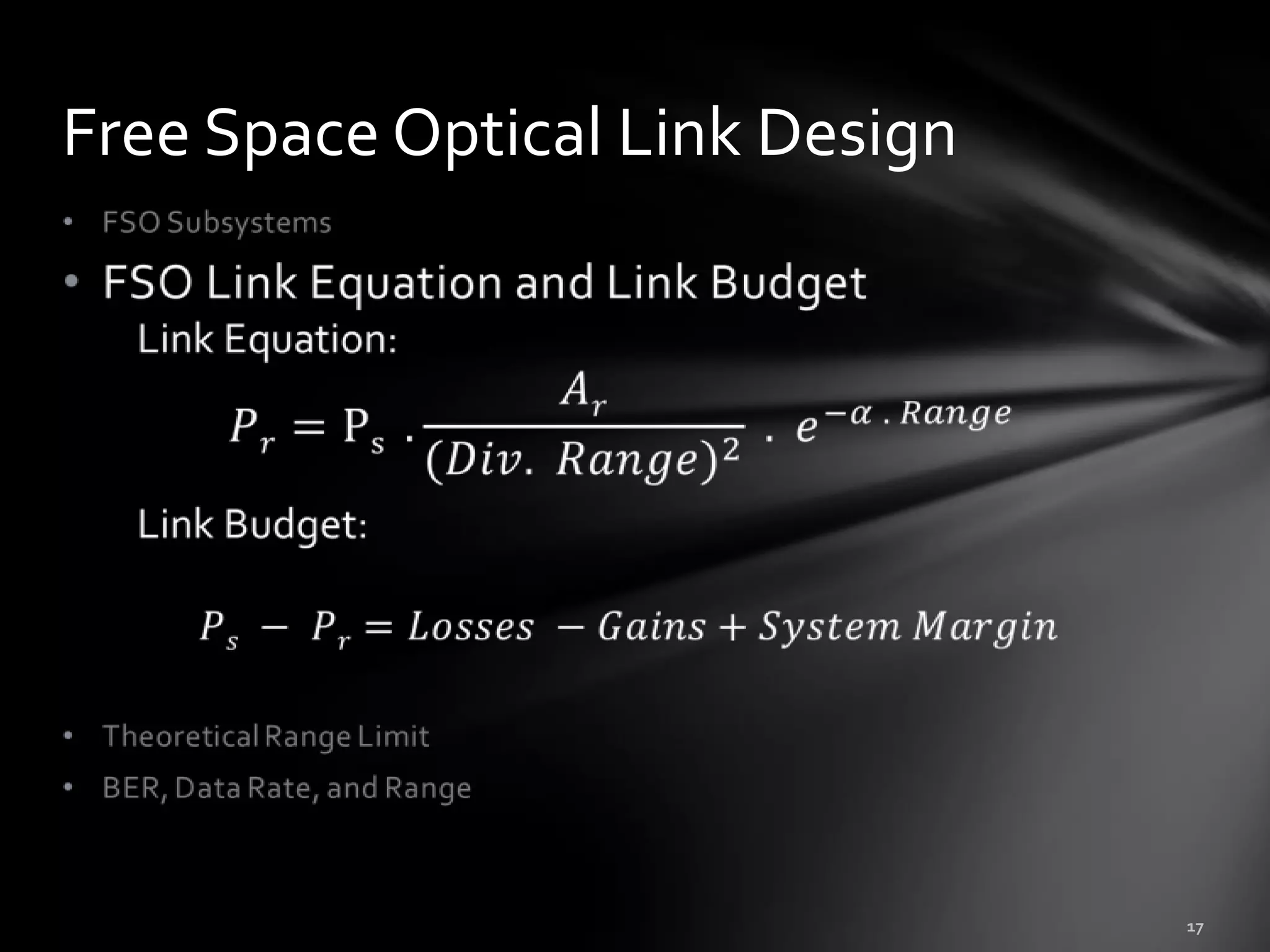 Free Space Optical Link Design
 