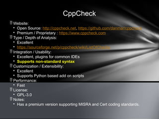 Free / Open Source C++ Static Analysis Tools | PPTX