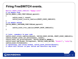 Firing FreeSWITCH events.




                            05-Aug-09 / 36
 