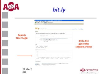 bit.ly

Reports
Click Traffic

29.Mar.2
012

bit.ly also
generates
slidesha.re links

 