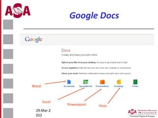Google Docs

Word

Excel
29.Mar.2
012

Powerpoint

Visio

 
