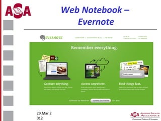 Web Notebook –
Evernote

29.Mar.2
012

 