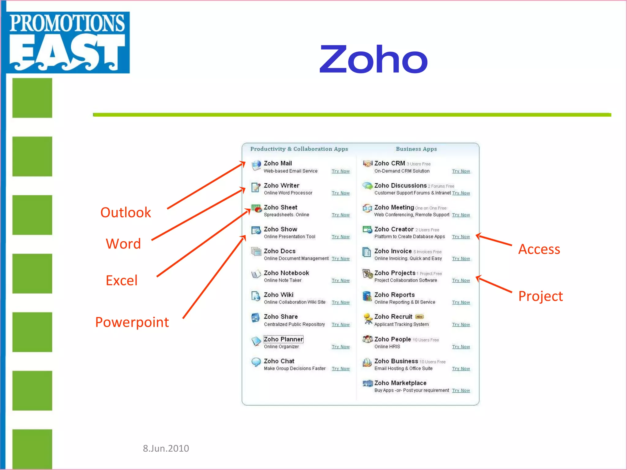 Zoho Outlook Powerpoint Excel Project Word Access 