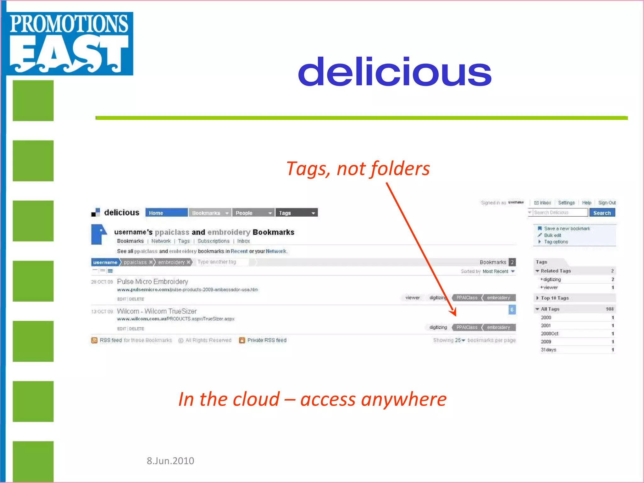 delicious Tags, not folders In the cloud – access anywhere 