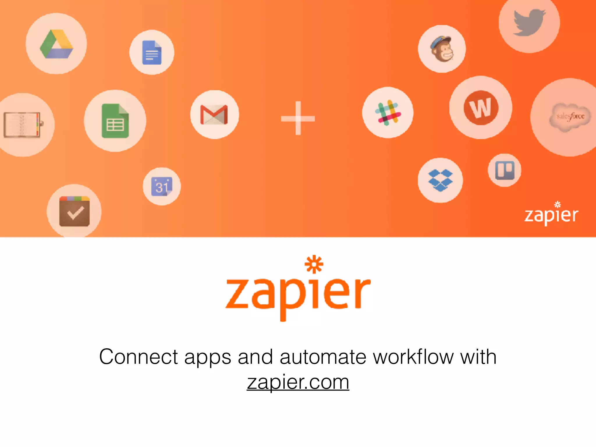 Connect apps and automate workﬂow with
zapier.com
 