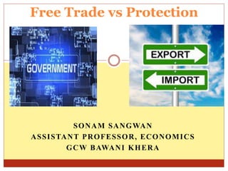 SONAM SANGWAN
ASSISTANT PROFESSOR, ECONOMICS
GCW BAWANI KHERA
Free Trade vs Protection
 