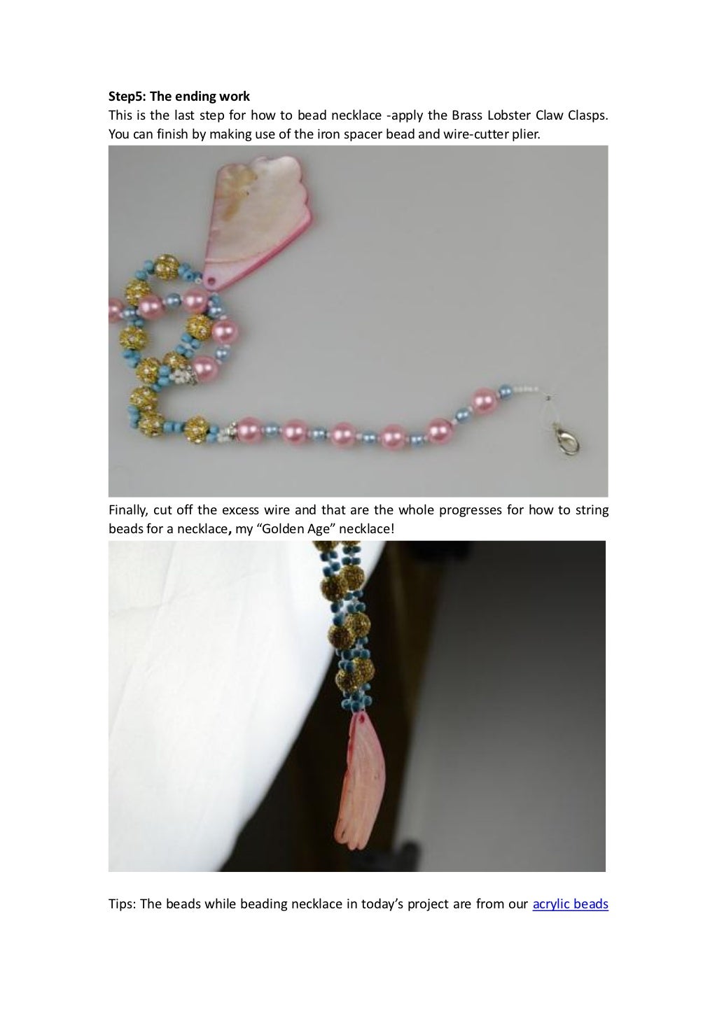 Free tutorial how to string beads for a necklace