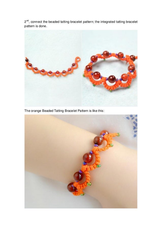 Free Tutorial of Making Orange Beaded Tatting Bracelet Patterns