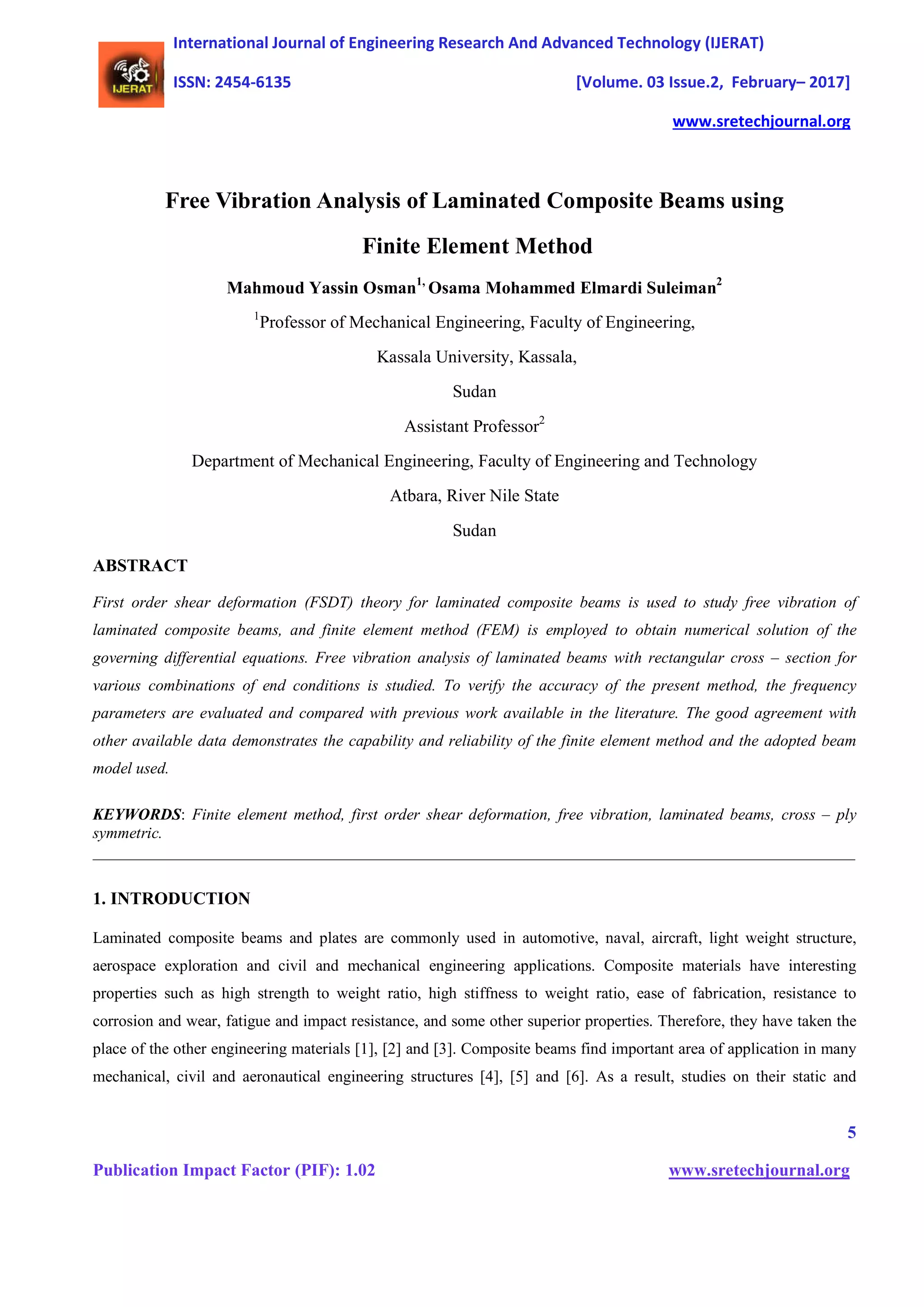 Free vibration analysis of laminated composite beams using fem | PDF