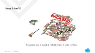 October 23, 2015 | Columbus OH
Say BaaS!
You could mix & match | Hybrid stories | Data services
 