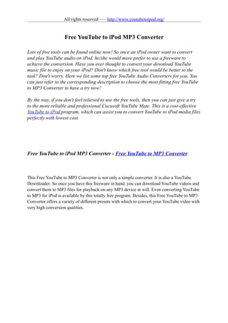 Free youtube to ipod mp3 converter