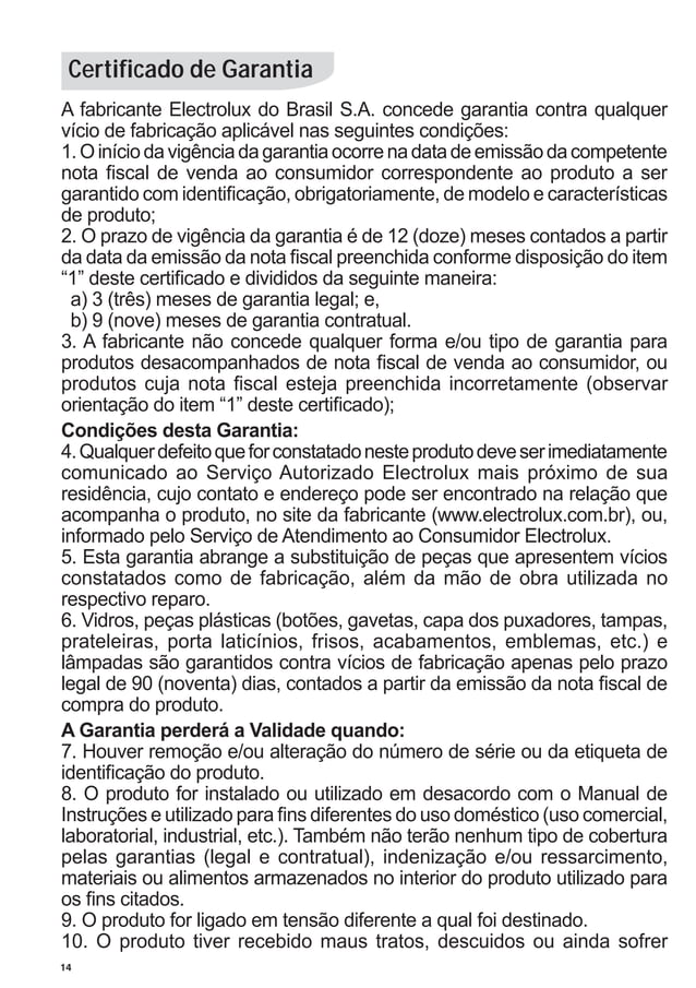 Electrolux Freezer vertical fe18 fe22fe26 manual de instruções