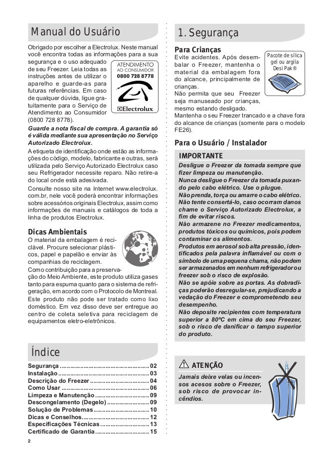 Electrolux Freezer vertical fe18 fe22fe26 manual de instruções