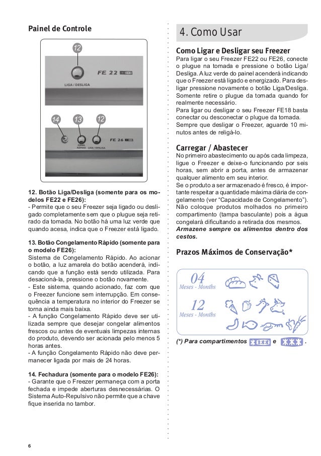 Electrolux Freezer vertical fe18 fe22fe26 manual de instruções