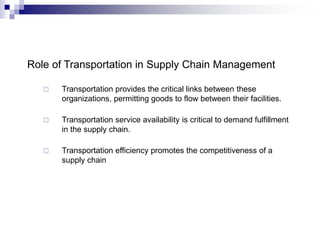 FREIGHT TRANSPORTATION IN SUPPLY CHAIN MANAGEMENT | PPT