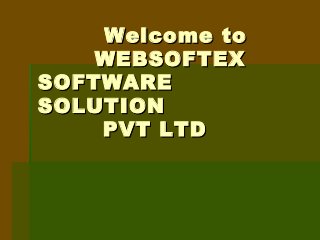 Welcome to
WEBSOFTEX
SOFTWARE
SOLUTION
PVT LTD

 