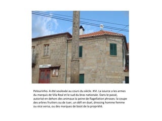 Pelourinho.  A été soulevée au cours du siècle. XVI. La source a les armes du marquis de Vila Real et le sud du bras nationale. Dans le passé, autorisé en dehors des animaux la peine de flagellation phrases: la coupe des arbres fruitiers ou de tuer, un défi en duel, dressing homme femme ou vice versa, ou des marques de boot de la propriété. 