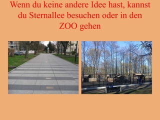 Wenn du keine andere Idee hast, kannst
 du Sternallee besuchen oder in den
             ZOO gehen
 