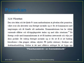 ”Påverkansteknik i en livsmedelsbutik”

2013-10-27

Stephan Philipson Markandsutveckling

68

 