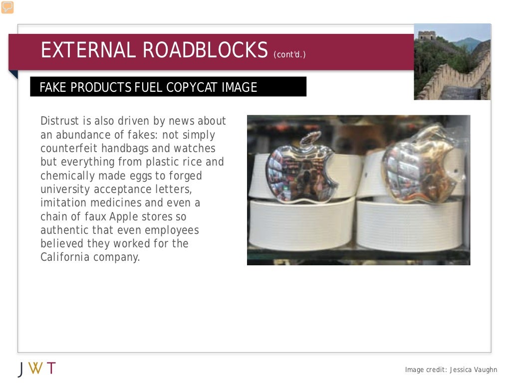 EXTERNAL ROADBLOCKS (cont'd.) FAKE PRODUCTS