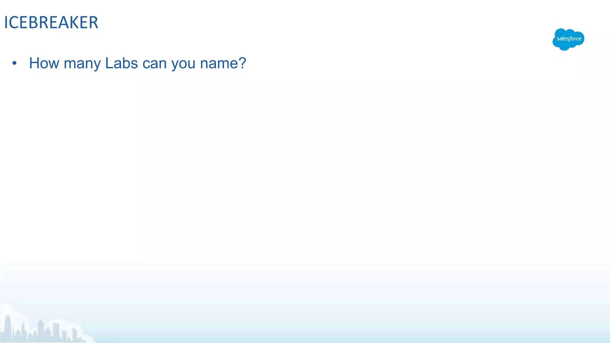 ICEBREAKER
• How many Labs can you name?
 