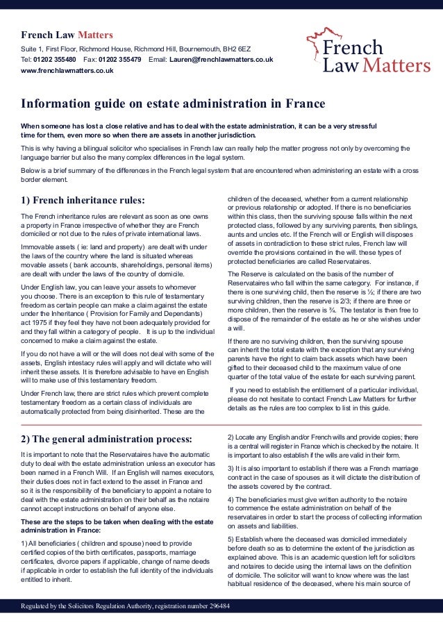French Law Matters Information Guide On Estate Administration In France