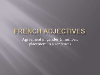 Agreement in gender & number,
   placement in a sentences
 