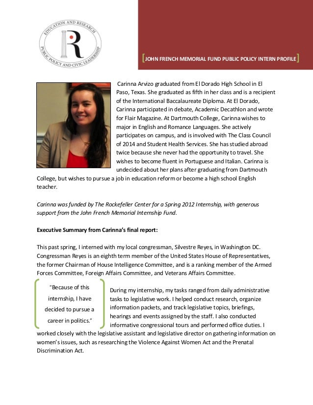 named internship profile summary carinna arvizo french internship profile