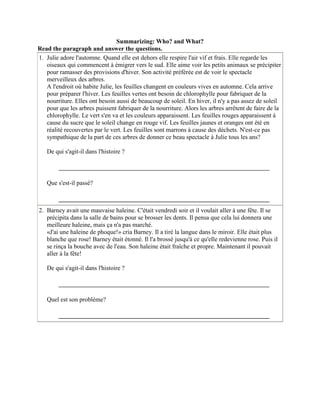 French Compréhension De Lecture 