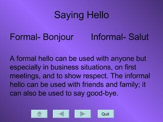 Salutation Informelle French Greetings | PPT