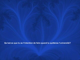 Qu’est-ce que tu as l’intention de faire quand tu quitteras l’université?