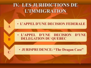IV. LES JURIDICTIONS DE
     L’IMMIGRATION
 