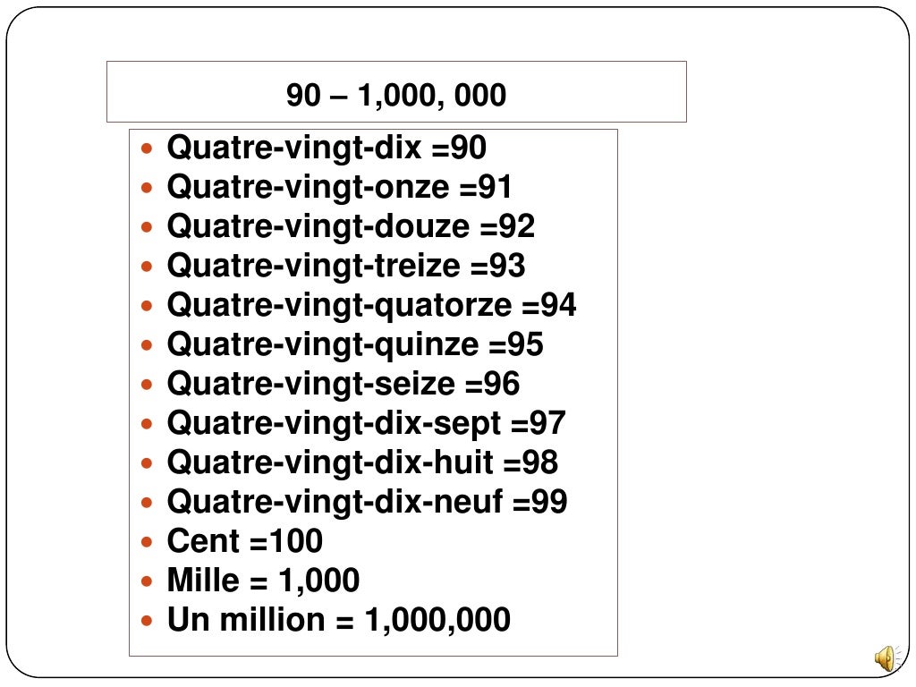 FRENCH LES NOMBRES DE ZÉRO À UN MILLION
