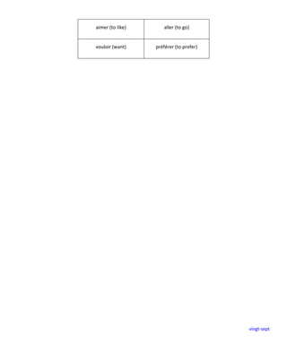 vingt-sept
aimer (to like) aller (to go)
vouloir (want) préférer (to prefer)
 