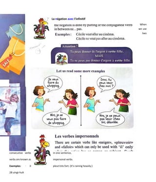 28 uingt-hult
La négation avec l'infinitif
When
we use
two
consecutive verbs in one sentence,
verbs are known as impersonal verbs.
Exemples: · Il pleut très fort. (It's raining heavily.)
 