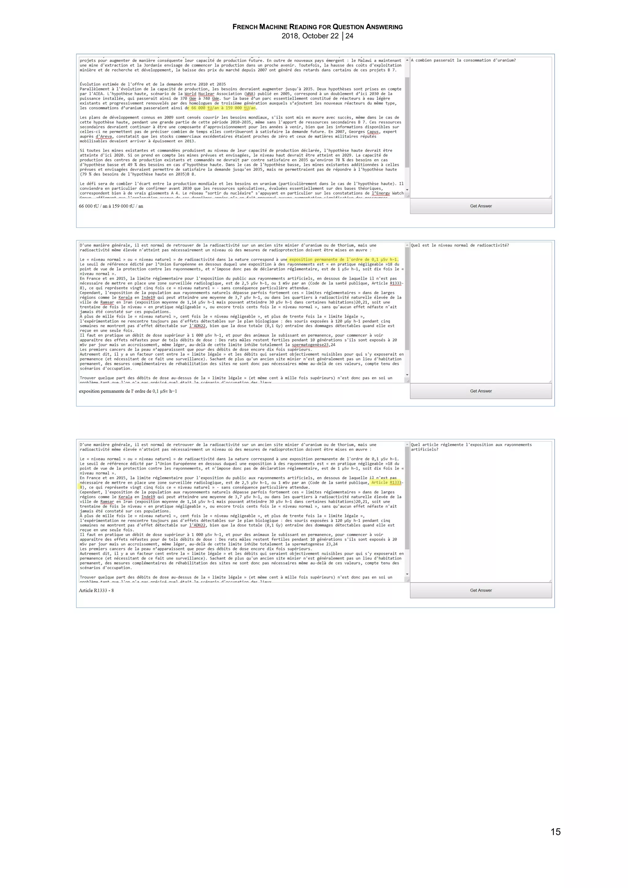 FRENCH MACHINE READING FOR QUESTION ANSWERING
2018, October 22 │24
15
 