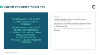 Objectifs de la norme PCI DSS v4.0
© ControlCase. All Rights Reserved. 26
PROMOUVOIR LA SÉCURITÉ
COMME UN PROCESSUS
CONTINU
PROMOUVOIR LA SÉCURITÉ
COMME UN PROCESSUS
CONTINU, CAR UNE SÉCURITÉ
PERMANENTE EST
ESSENTIELLE POUR
PROTÉGER LES DONNÉES DE
PAIEMENT.
Exemple :
Rôles et responsabilités clairement attribués au personnel
travaillant sur chaque exigence.
Des conseils ont été ajoutés à l'ensemble des exigences pour aider
les organisations à mieux comprendre comment mettre en œuvre
et maintenir la sécurité.
Ajout d'une nouvelle option de rapport pour mettre en évidence les
domaines
 