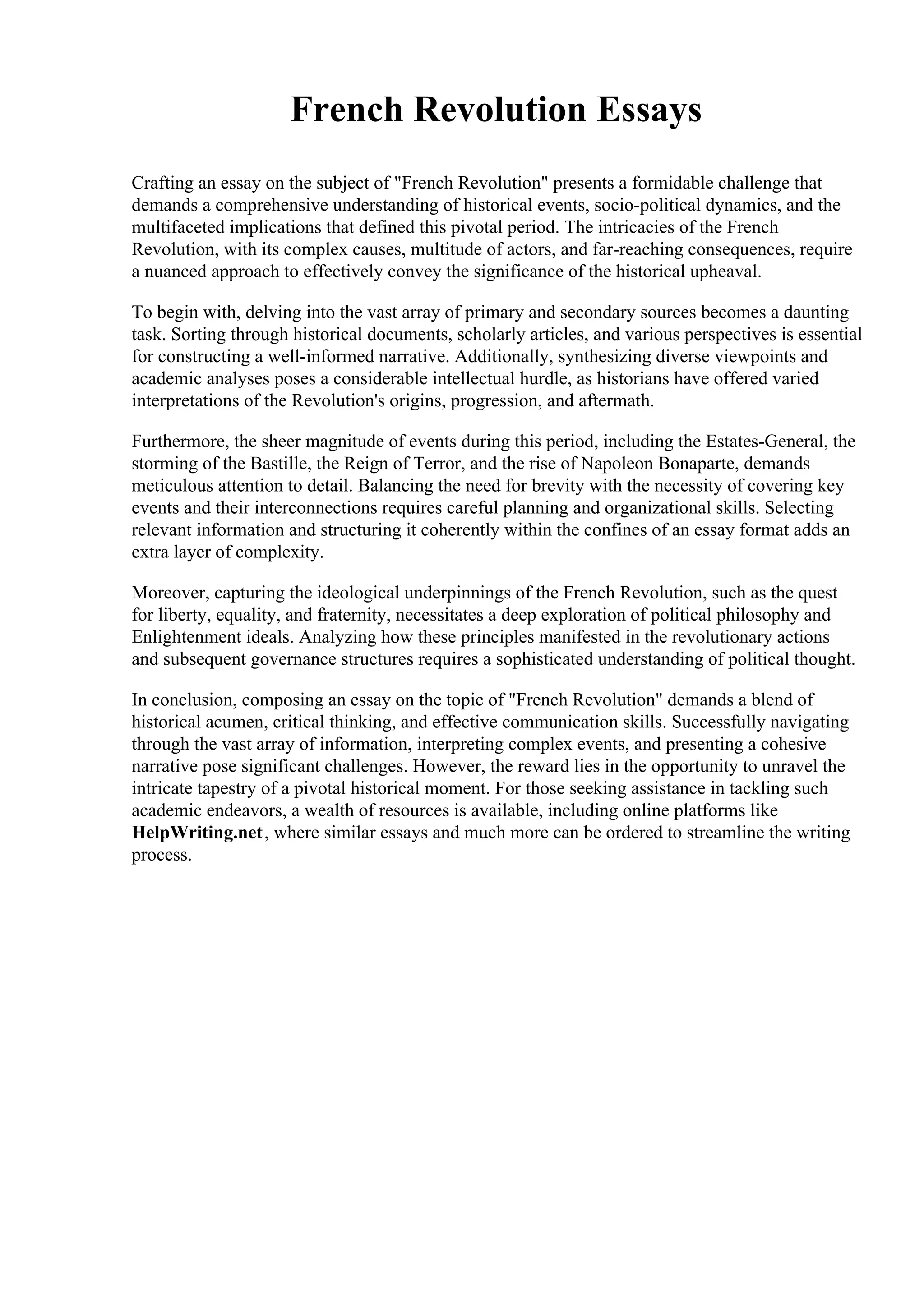 French Revolution Essays. Otterbein University | PDF | Free Download