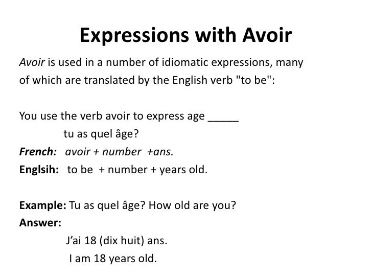 French verb avoir in the present tense
