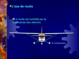 L'axe   de roulis



 Leroulis est contrôlé par la
 commande des ailerons.
 