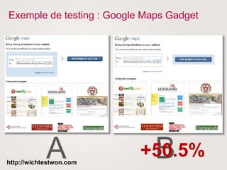 Exemple de testing : Google Maps Gadget
BA +50.5%http://wichtestwon.com
 