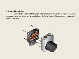  Unidad Hidráulica:
La unidad de control hidráulico está compuesta por el bloque de válvulas, la
bomba de alta presión y los acumuladores de baja presión (sistemas con sistema de
retorno cerrado).
 