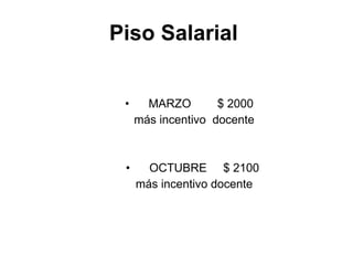 Piso Salarial   MARZO        $ 2000  más incentivo  docente OCTUBRE     $ 2100  más incentivo docente 