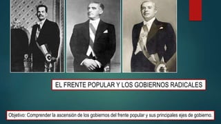 EL FRENTE POPULAR Y LOS GOBIERNOS RADICALES
Objetivo: Comprender la ascensión de los gobiernos del frente popular y sus principales ejes de gobierno.
 