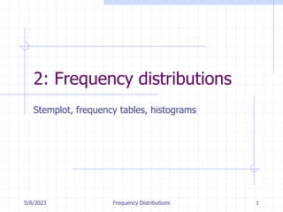 5/8/2023 Frequency Distributions 1
2: Frequency distributions
Stemplot, frequency tables, histograms
 