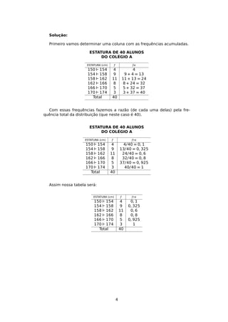 Exercícios Resolvidos: Frequência relativa, absoluta, acumulada | PDF