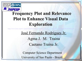 Frequency Plot and Relevance 
Plot to Enhance Visual Data 
Exploration 
http://www.icmc.usp.br/~junio/PublishedPapers/RodriguesJr_et_al_Frequency_Plot-SIBGRAPI2003.pdf 
José Fernando Rodrigues Jr. 
Agma J. M. Traina 
Caetano Traina Jr. 
Computer Science Department 
University of Sao Paulo - Brazil 
 