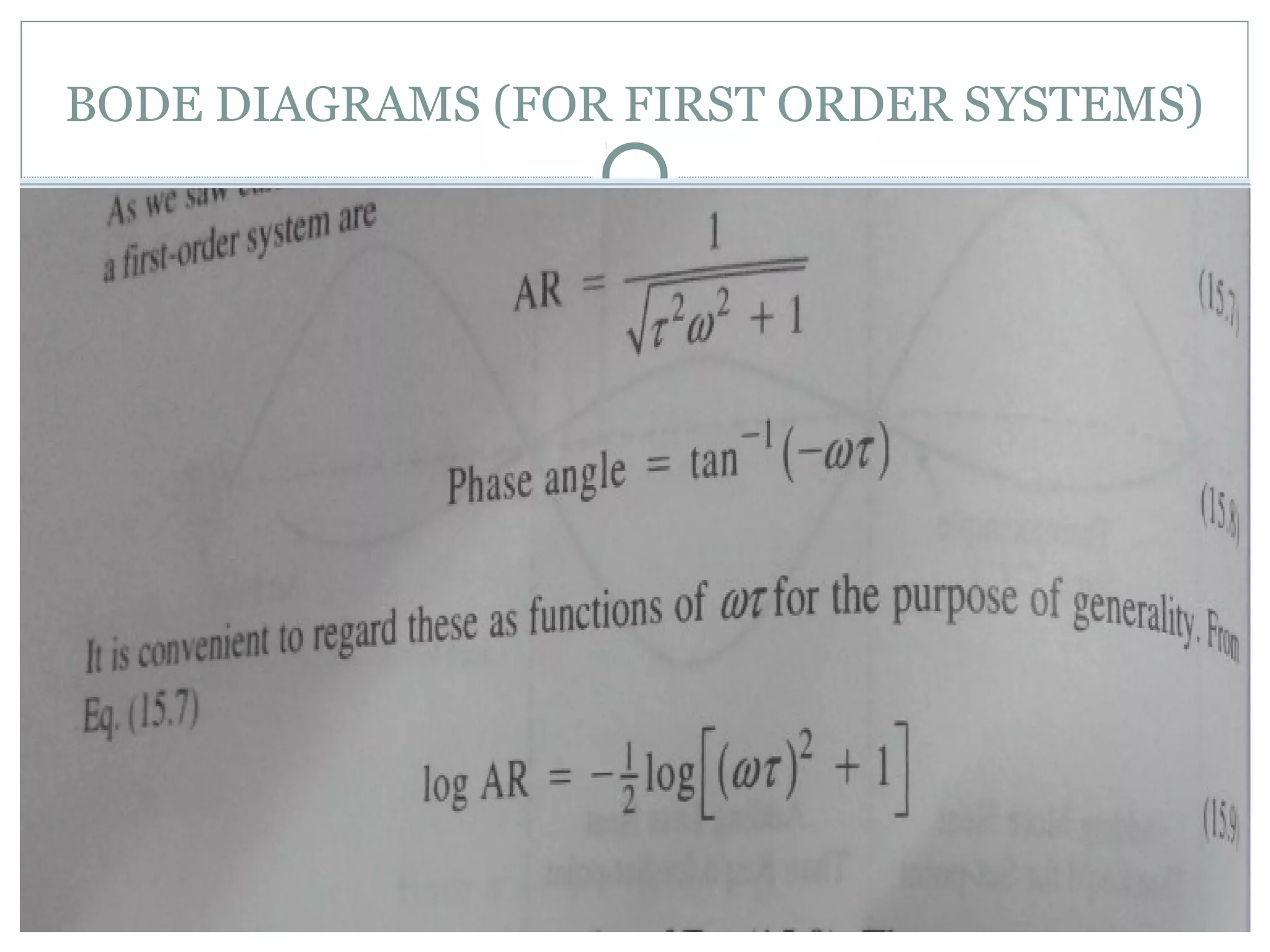Frequency Response Analysis and Bode Diagrams for First Order Systems | PPT